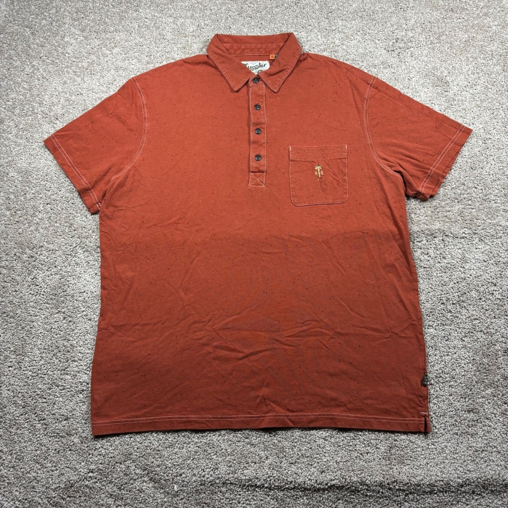 Howler Brothers Clubman Polo Shirt Mens XL Terracotta Orange Speckled Palm‎ Tree